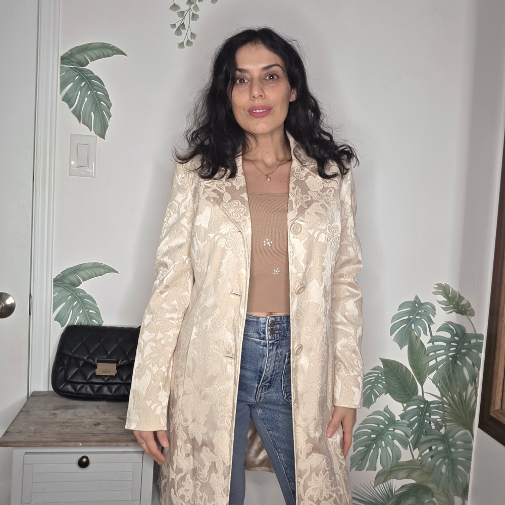 Patterned Cream Trench Coat